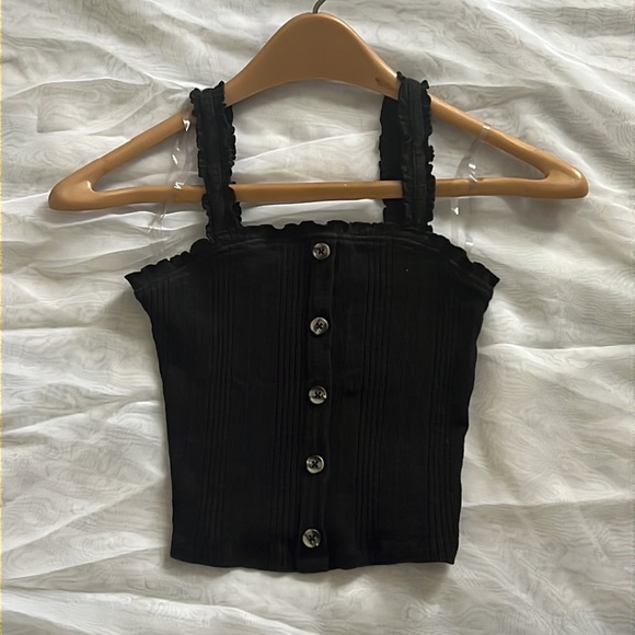 Black Aeropostale Ruffle Crop Top - Picture 2 of 4